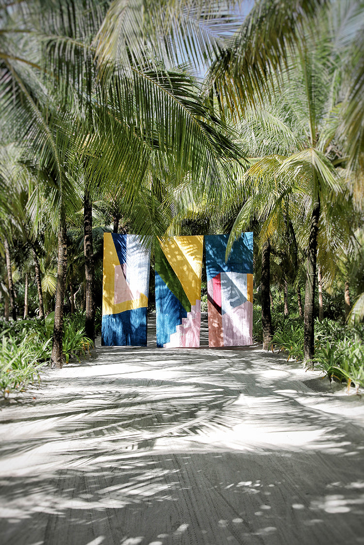 "Cubes" Block Colour Linen Tablecloth in Multicolours