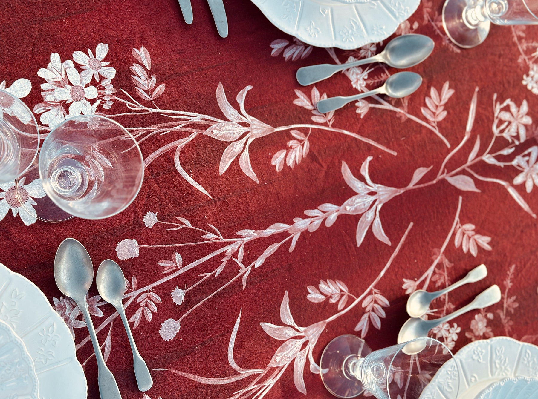 African Flower Linen Napkin in Red, 50x50cm