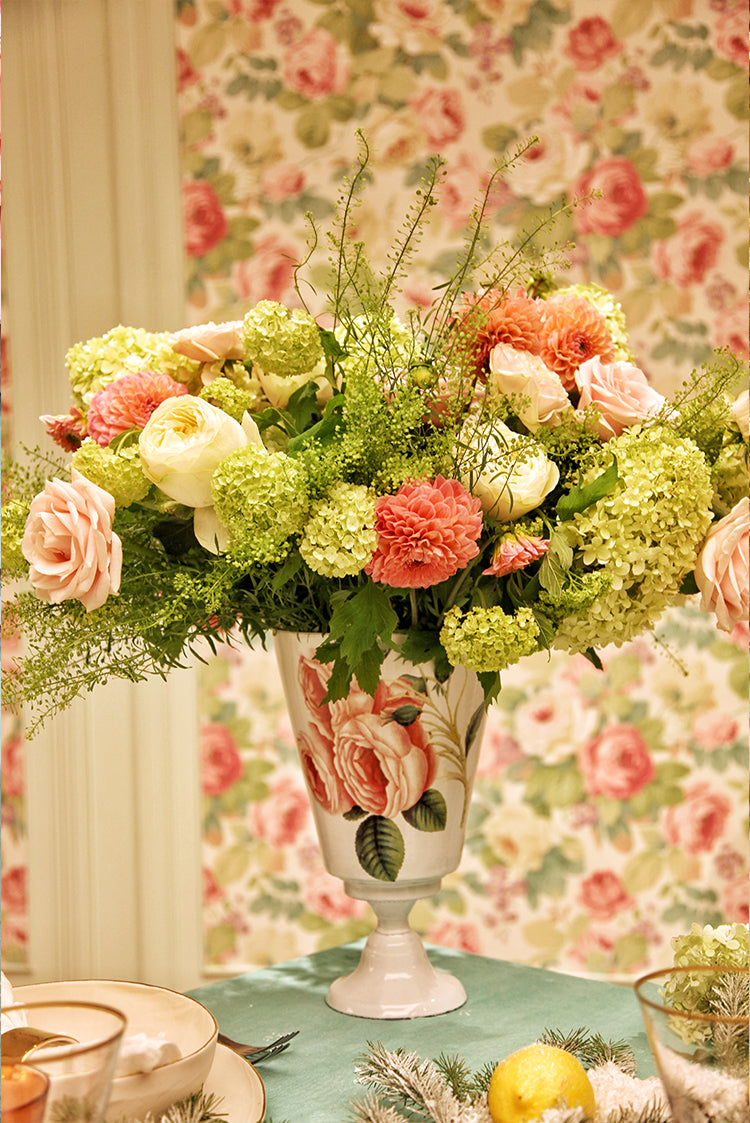 'S&Bee Falling Flower' Linen Napkin in Celadon Blue, 50x50cm