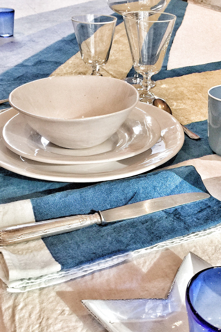 Bolt Linen Tablecloth in Blue and Gold