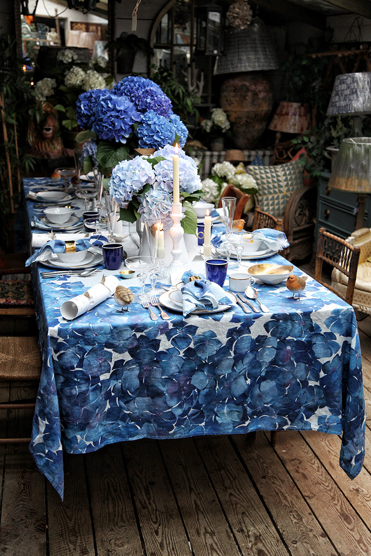 Hydrangea Linen Napkin in Blue, 50x50cm