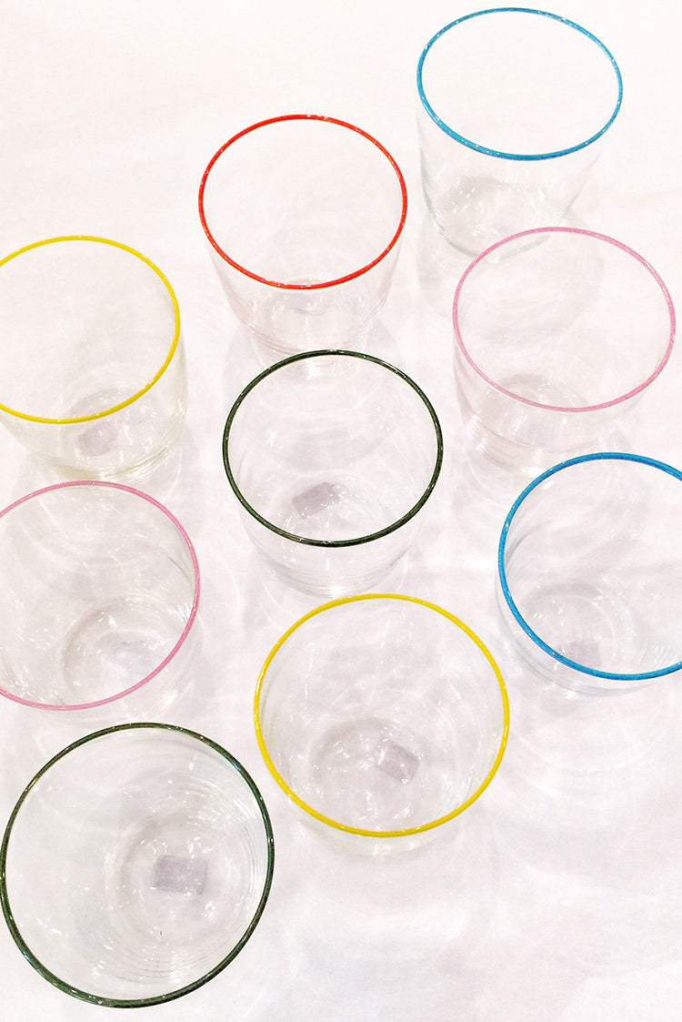 Handblown Clear Bumba Glass Tumbler with Lemon Yellow Rim, 30cl