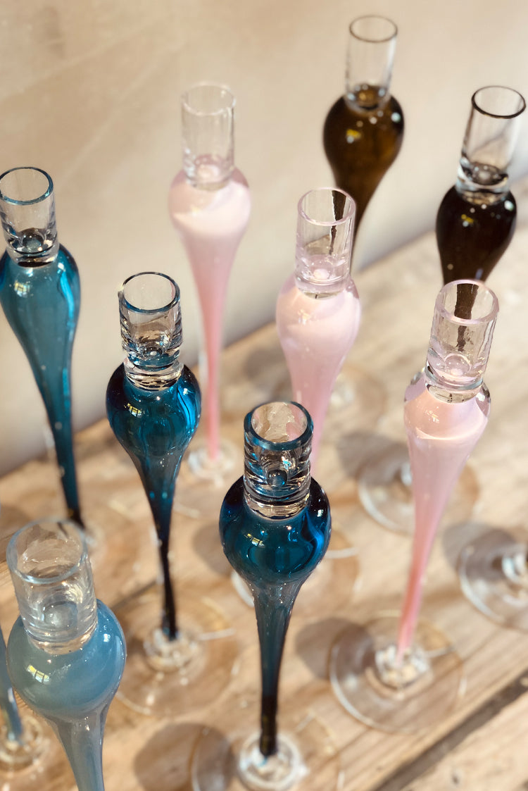 Handblown Glass Bumba Candlestick in Powder Blue, 35cm