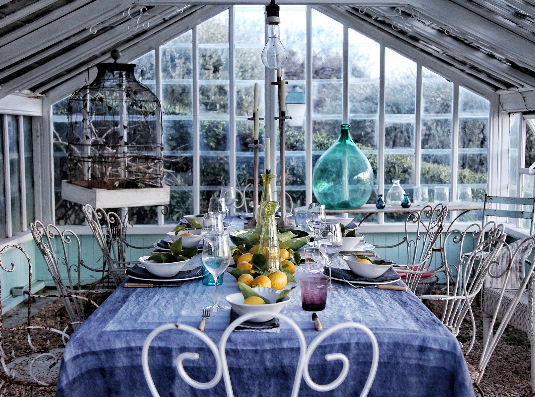 'Shades Of Blue' Striped Linen Tablecloth