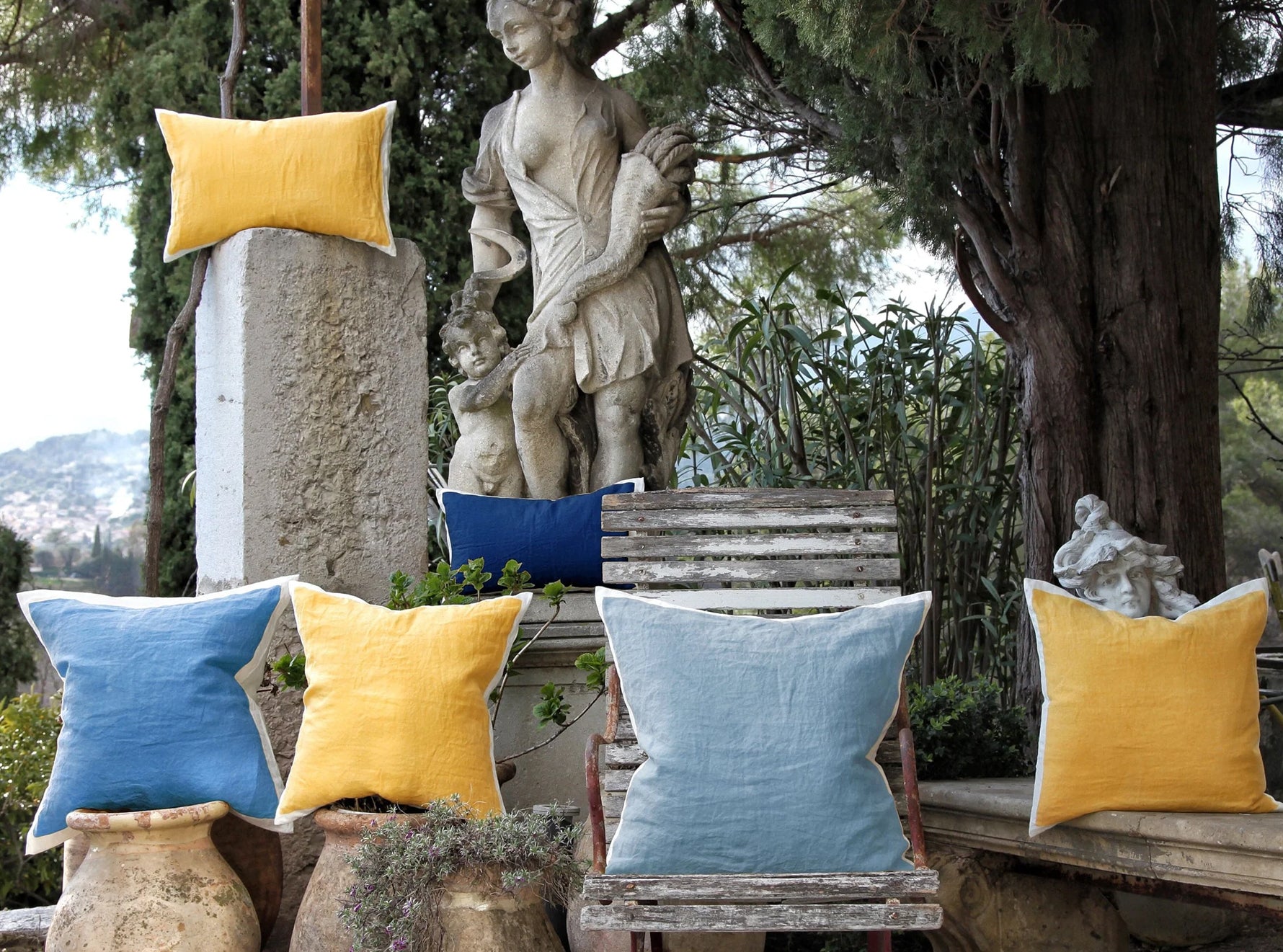 Hand Painted Linen Cushion in Mustard Yellow, 50cm x 30cm