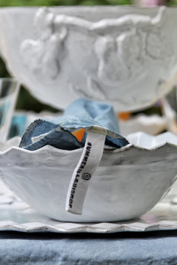 Cubism Linen Tablecloth in Blue and Yellow