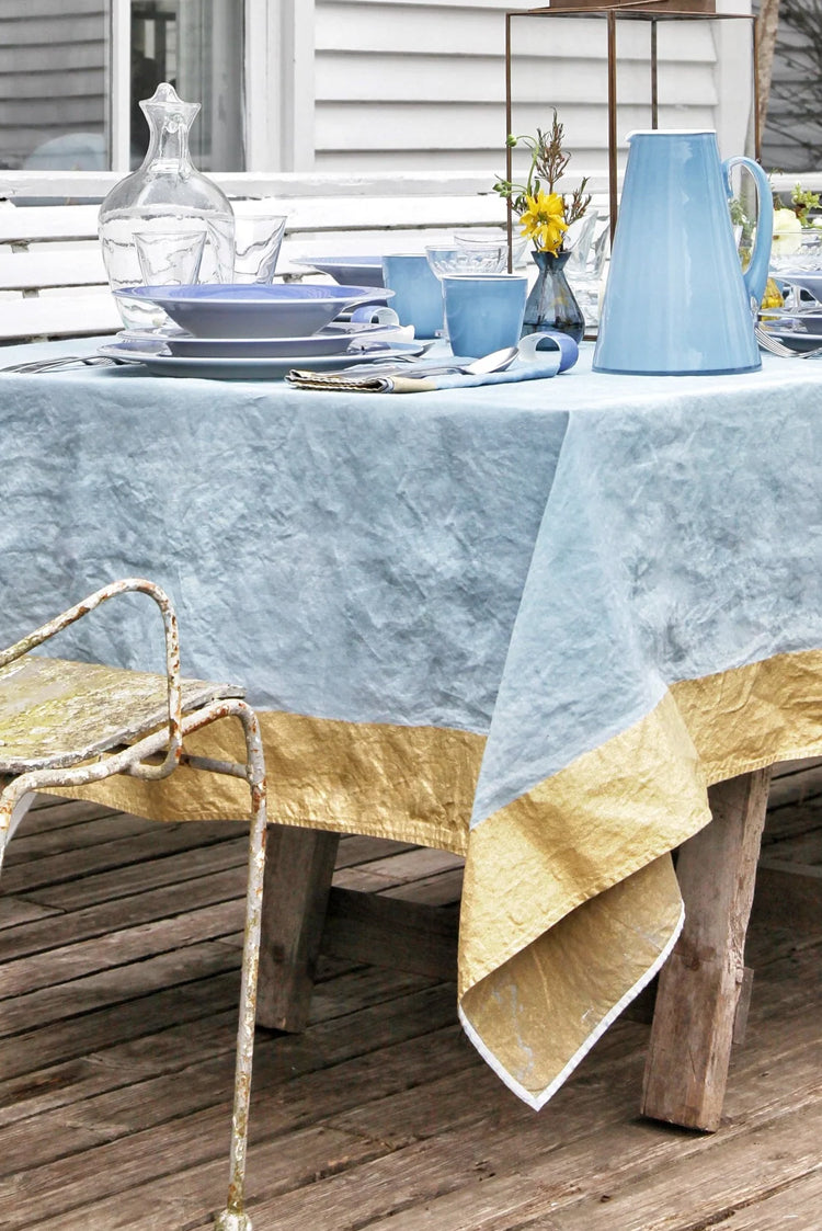'Gold Edge' Linen Napkin in Pale Blue, 50x50cm