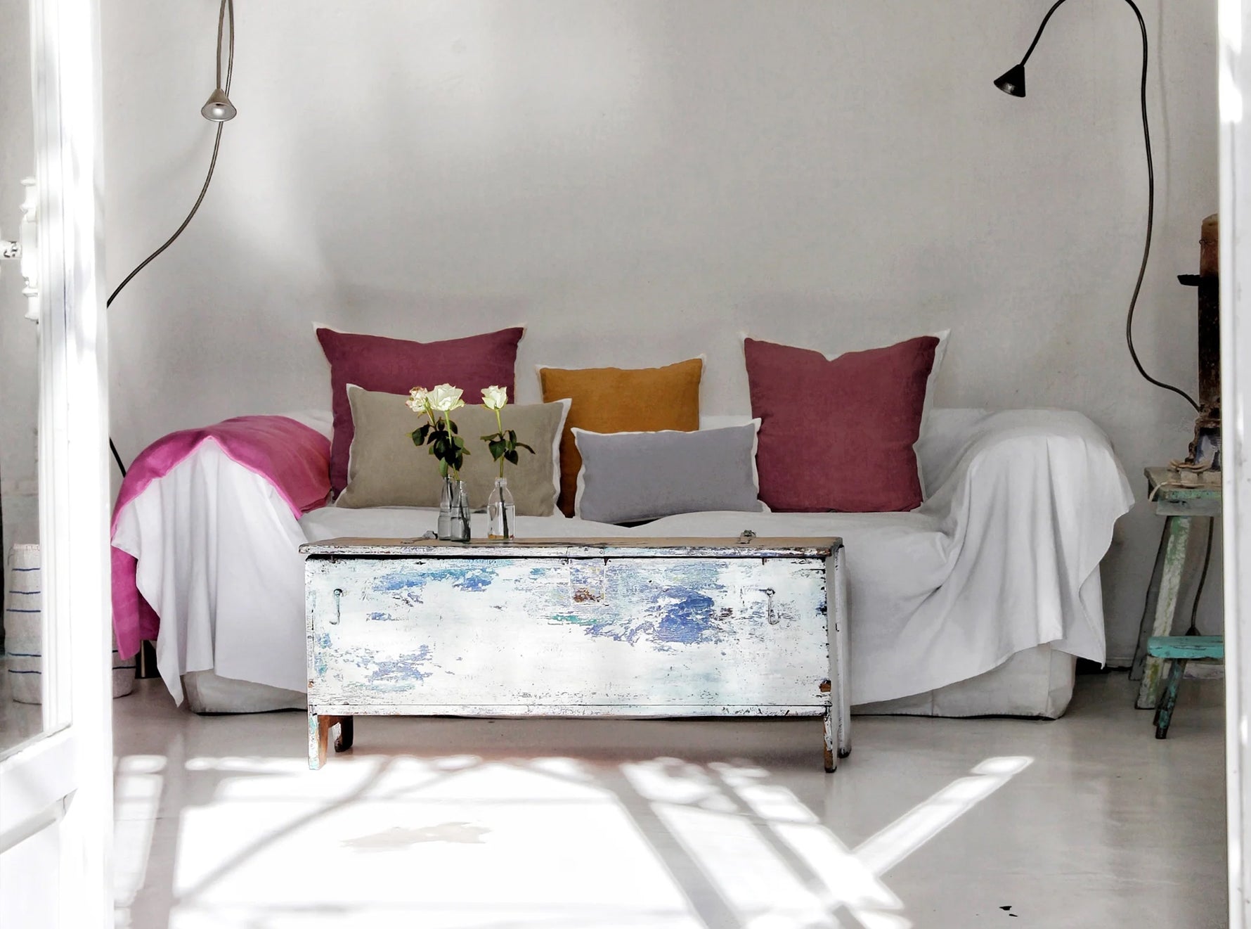 Hand Painted Linen Cushion in Mustard Yellow, 50cm x 30cm