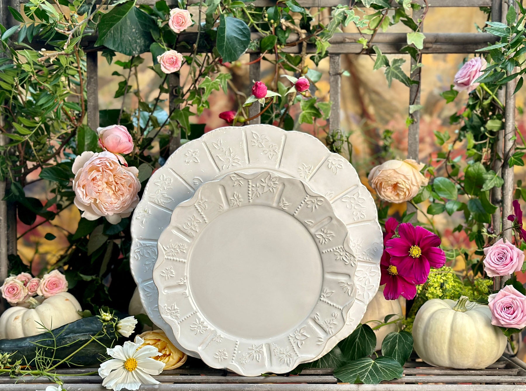Bernadette's Falling Flower White Dinner Plate, 30cm
