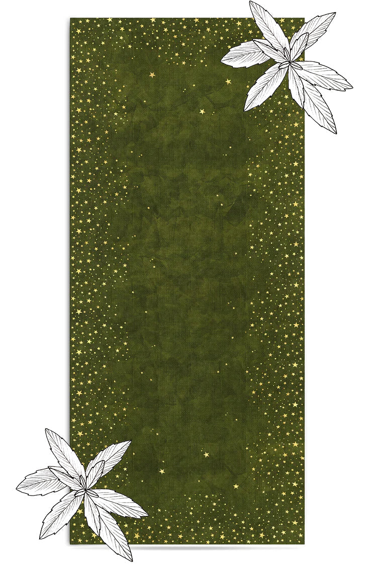 Falling Stars Linen Tablecloth in Avocado Green with Gold Stars