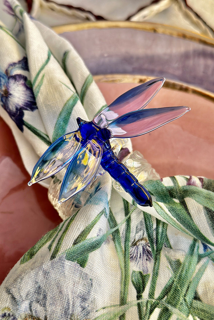 S&B Exclusive Handblown Glass Dragonfly Napkin Ring in Blue