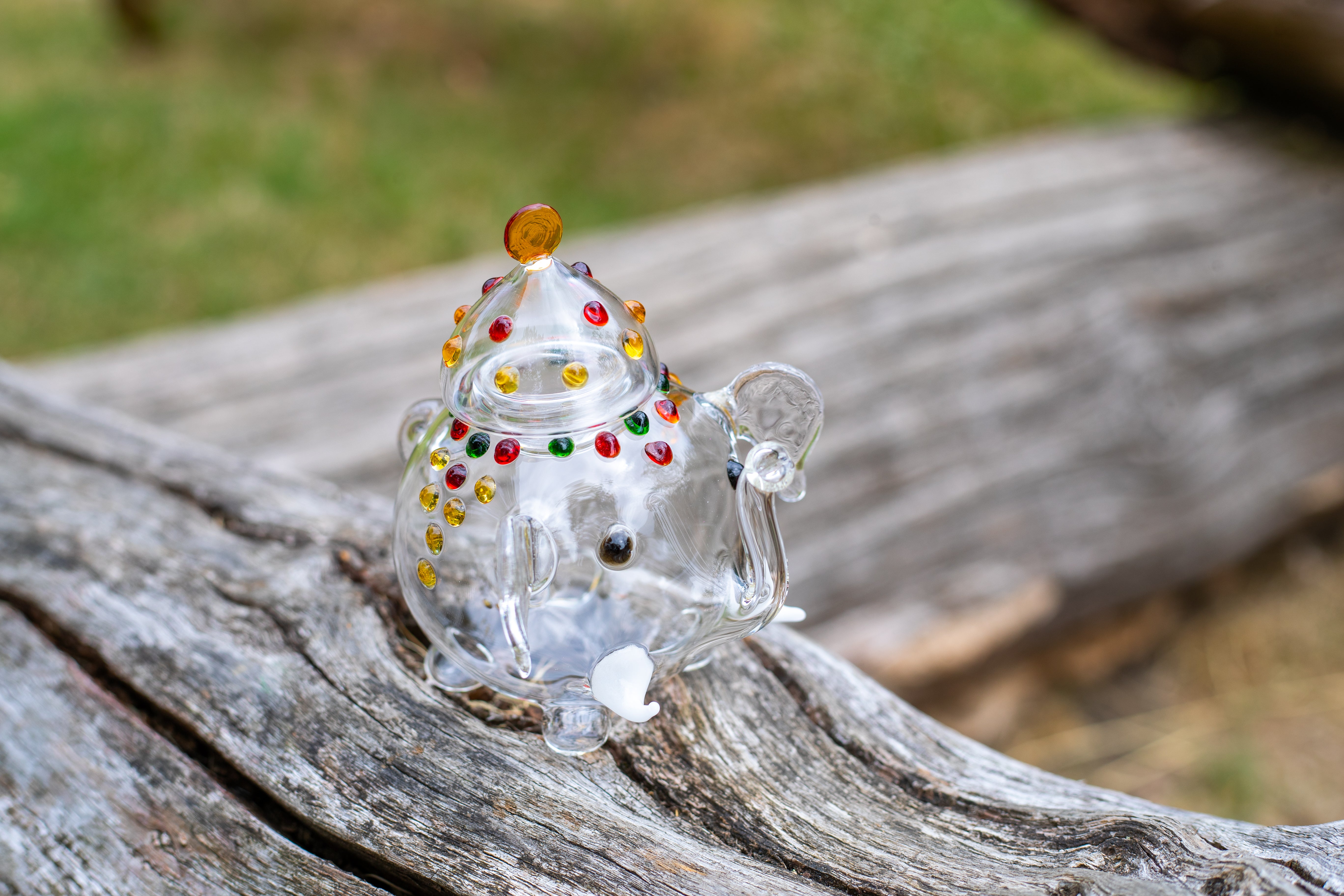 Handblown Glass Elephant Sugarpot