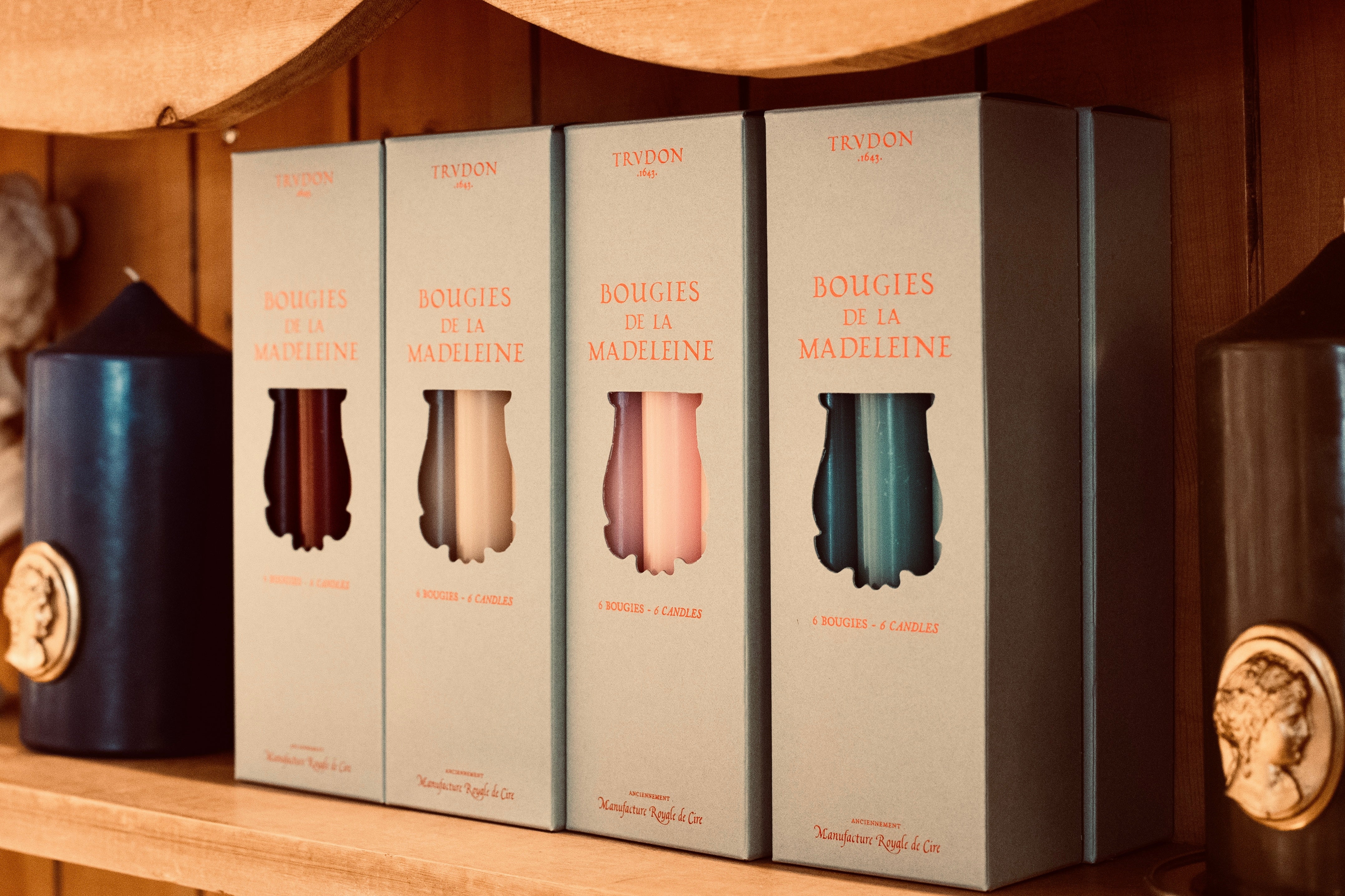 Set of Six Madeleine Candles in Aqua Blue, 20cm