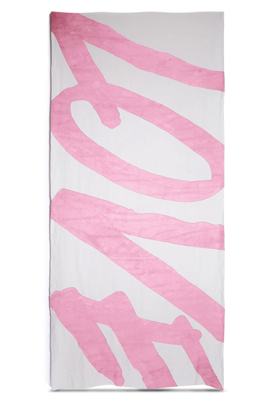 'Love' Word Linen Tablecloth in Rose Pink
