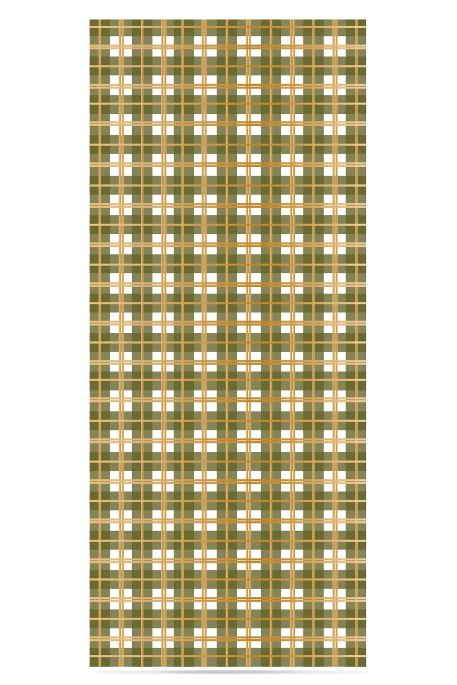 Tartan Linen Tablecloth in Gold and Avocado Green