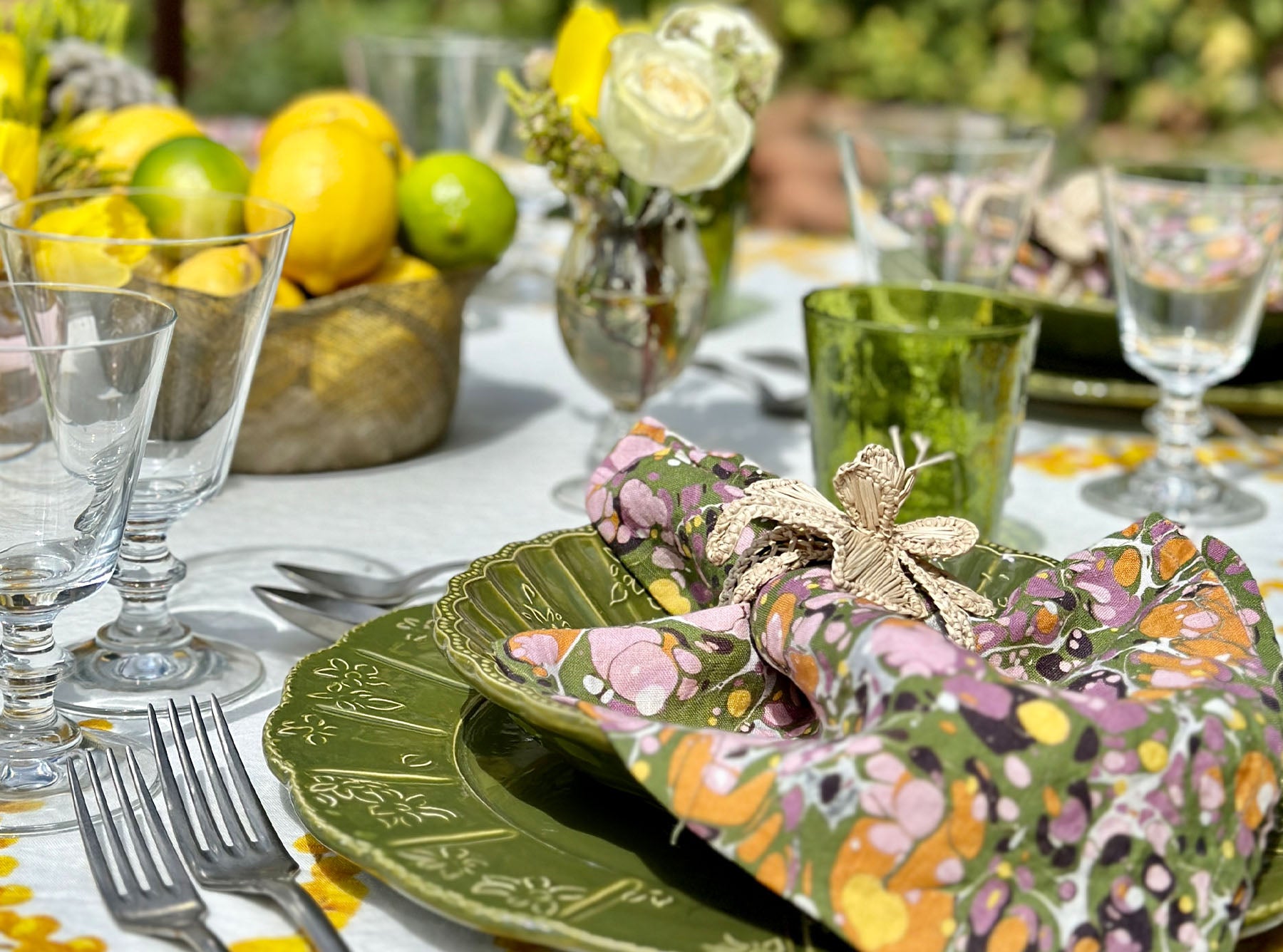 Abaca Round Bread Basket in Sage
