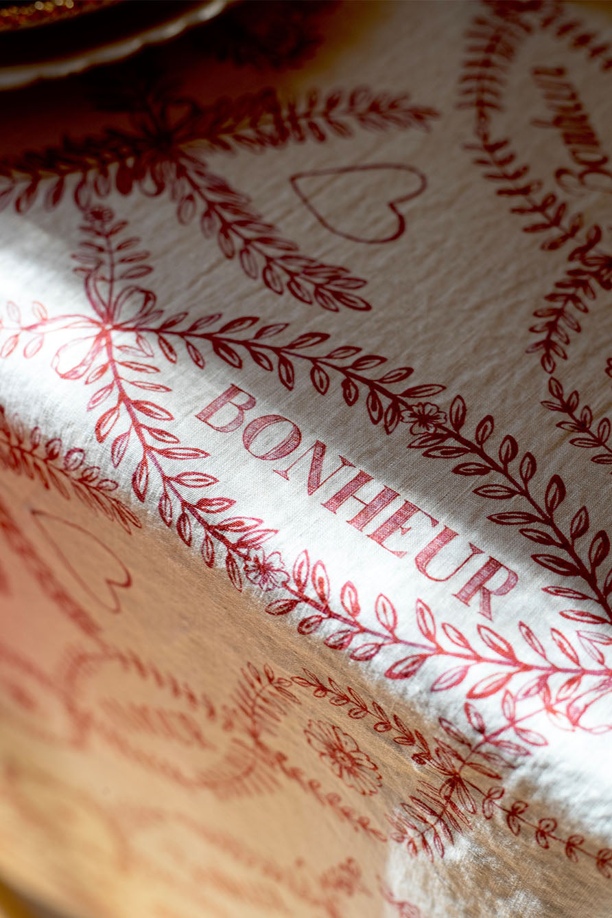 'Amour Bonheur' Linen Tablecloth