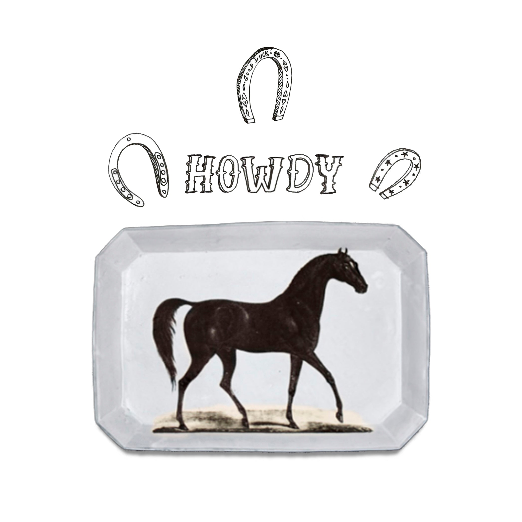 Ceramic Rectangular Black Horse Platter by Astier de Villatte, 43cm