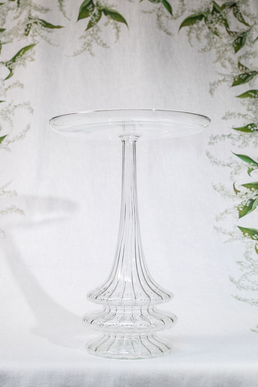 Aurora Clear Handblown Glass Cake Stand, 40cm
