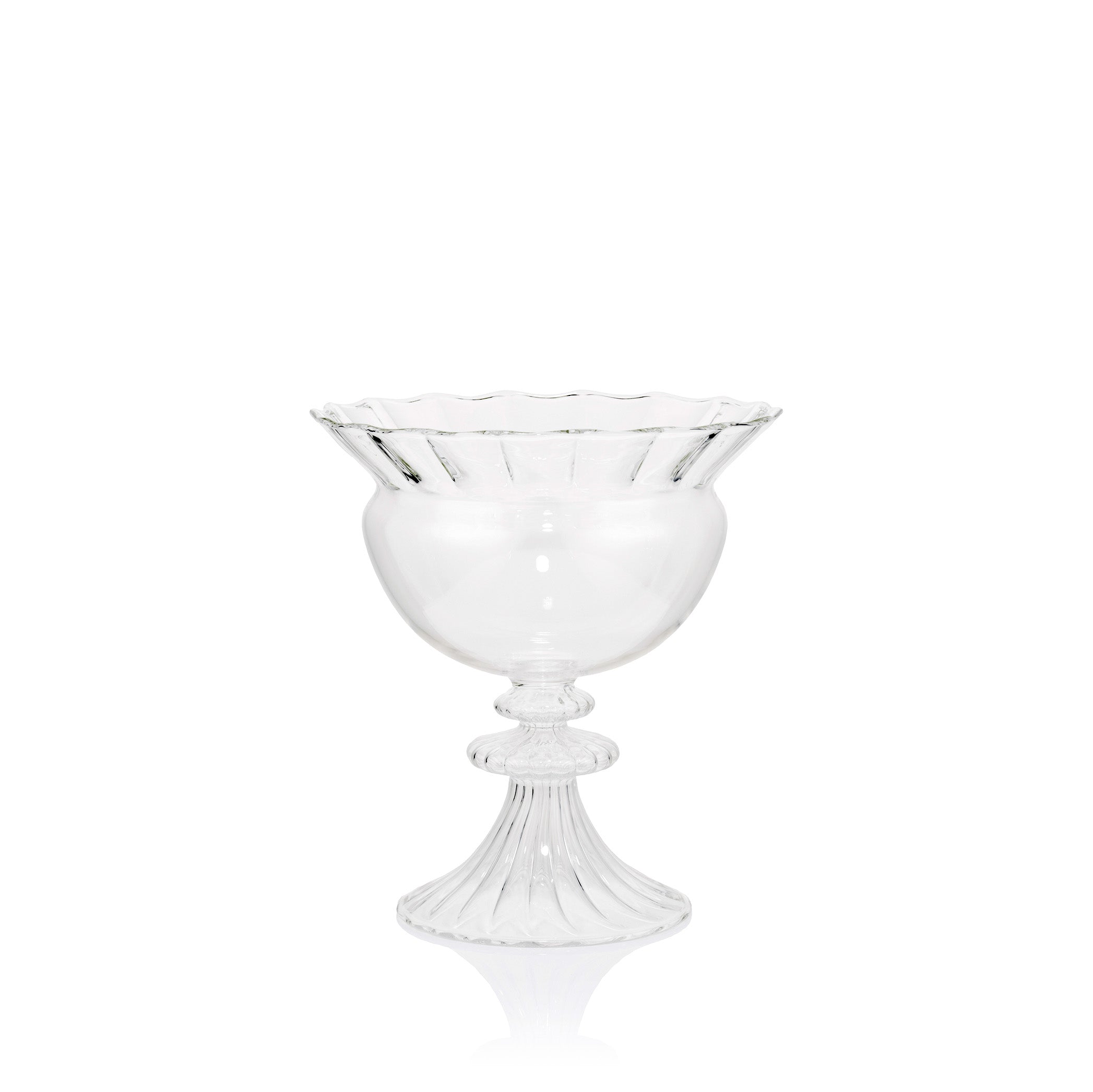 Wide Aurora Clear Handblown Glass Vase On Stand, 27cm
