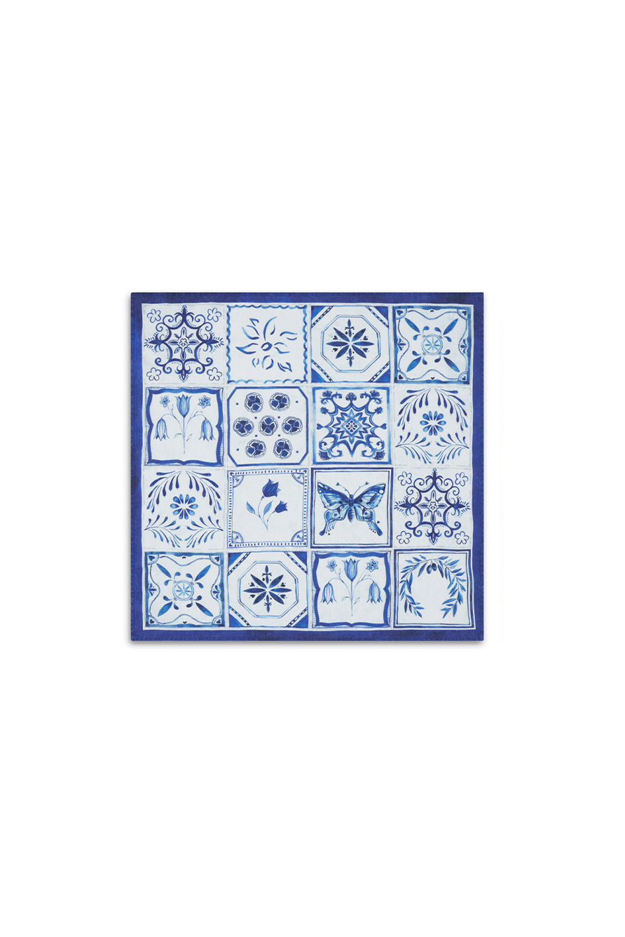 'Azulejos' Tile Linen Napkin in Blue, 50x50cm