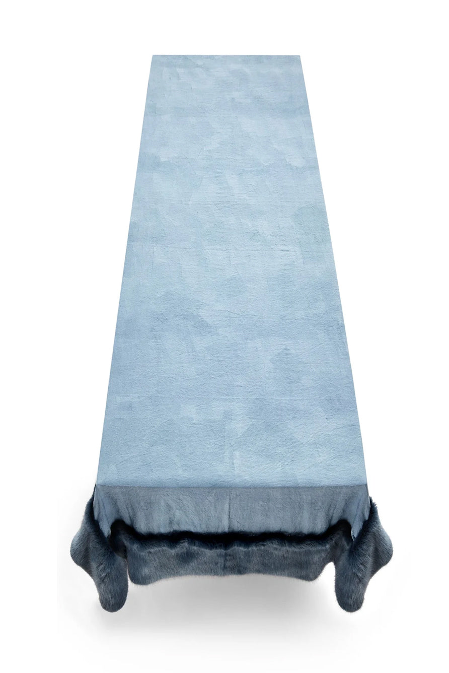 Summerill & Bishop x Shrimps Hand Painted Linen and Faux Fur Tablecloth in Powder Blue