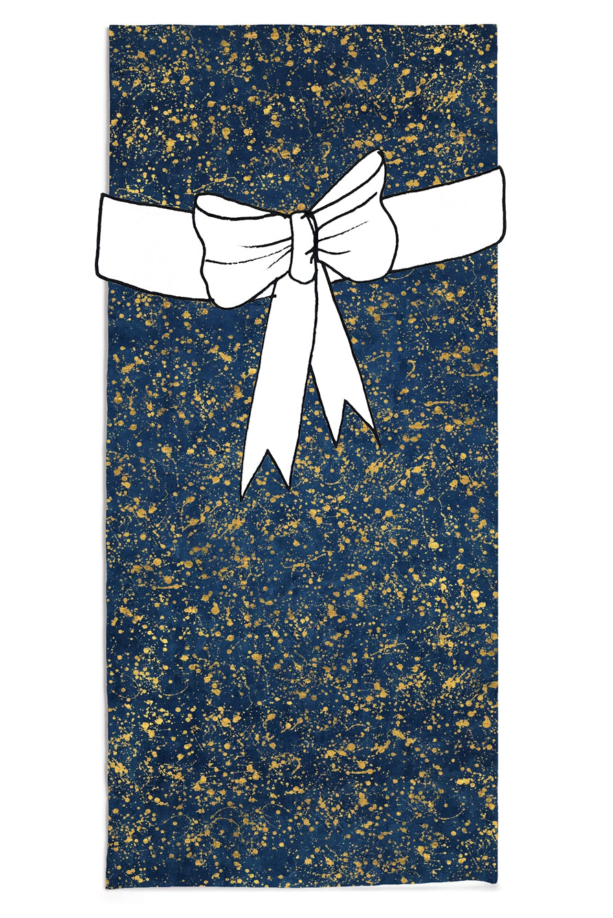 Splatter Linen Tablecloth in Midnight Blue with Gold