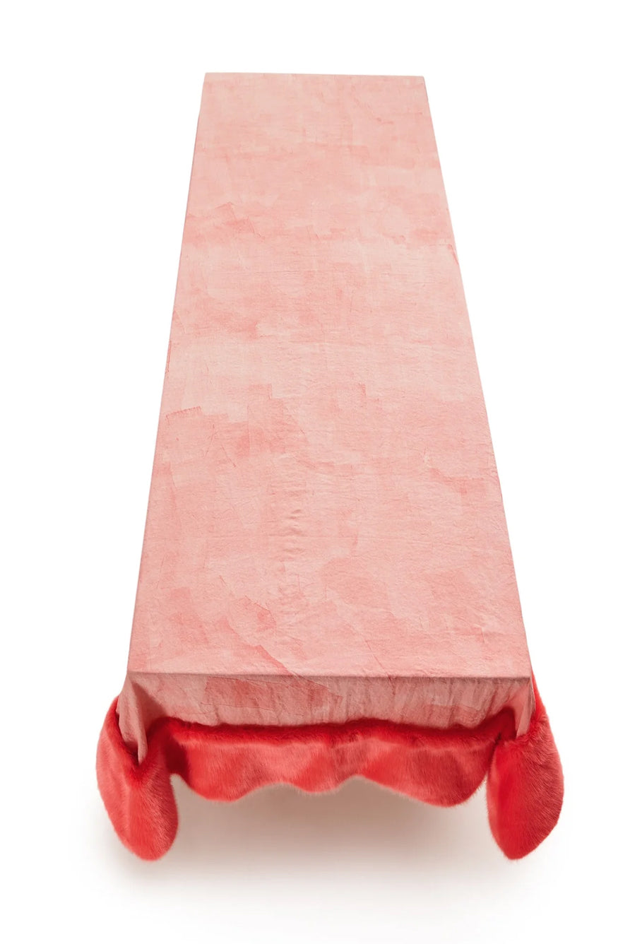 Summerill & Bishop x Shrimps Hand Painted Linen and Faux Fur Tablecloth in Powder Pink