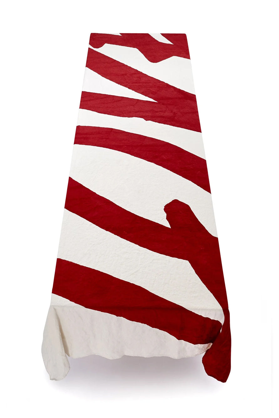 'Love' Word Linen Tablecloth in Claret Red