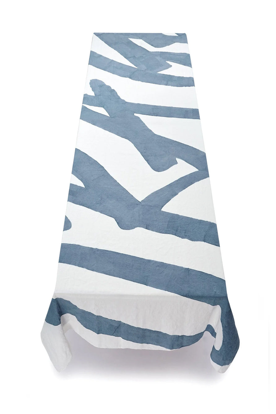 'Orage' Word Linen Tablecloth in Powder Blue