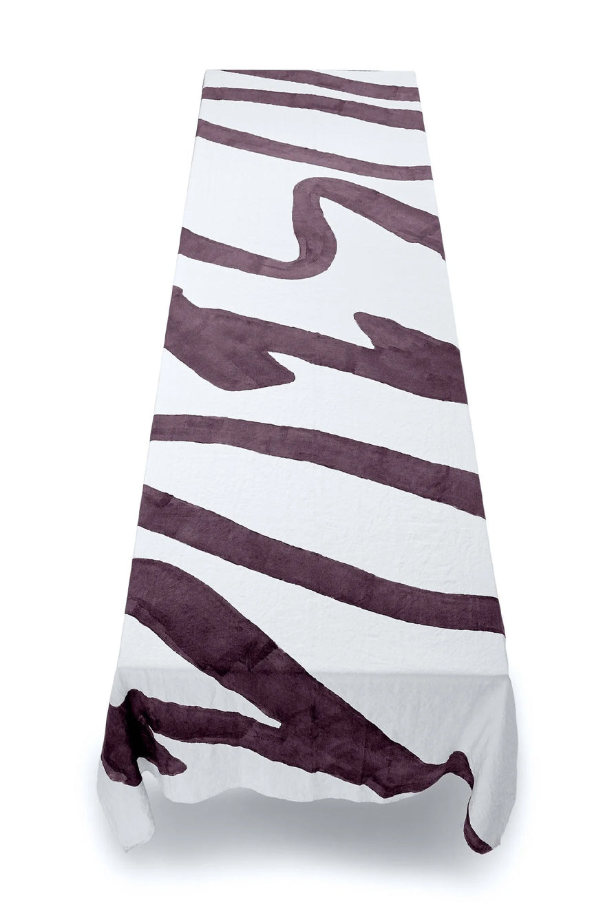'Poison' Word Linen Tablecloth in Grape Purple
