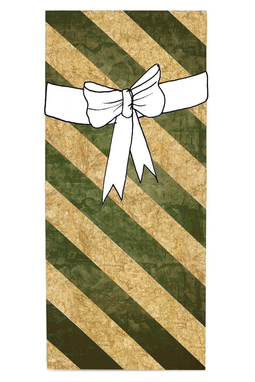 'Stripe' Linen Tablecloth in Gold and Avocado Green