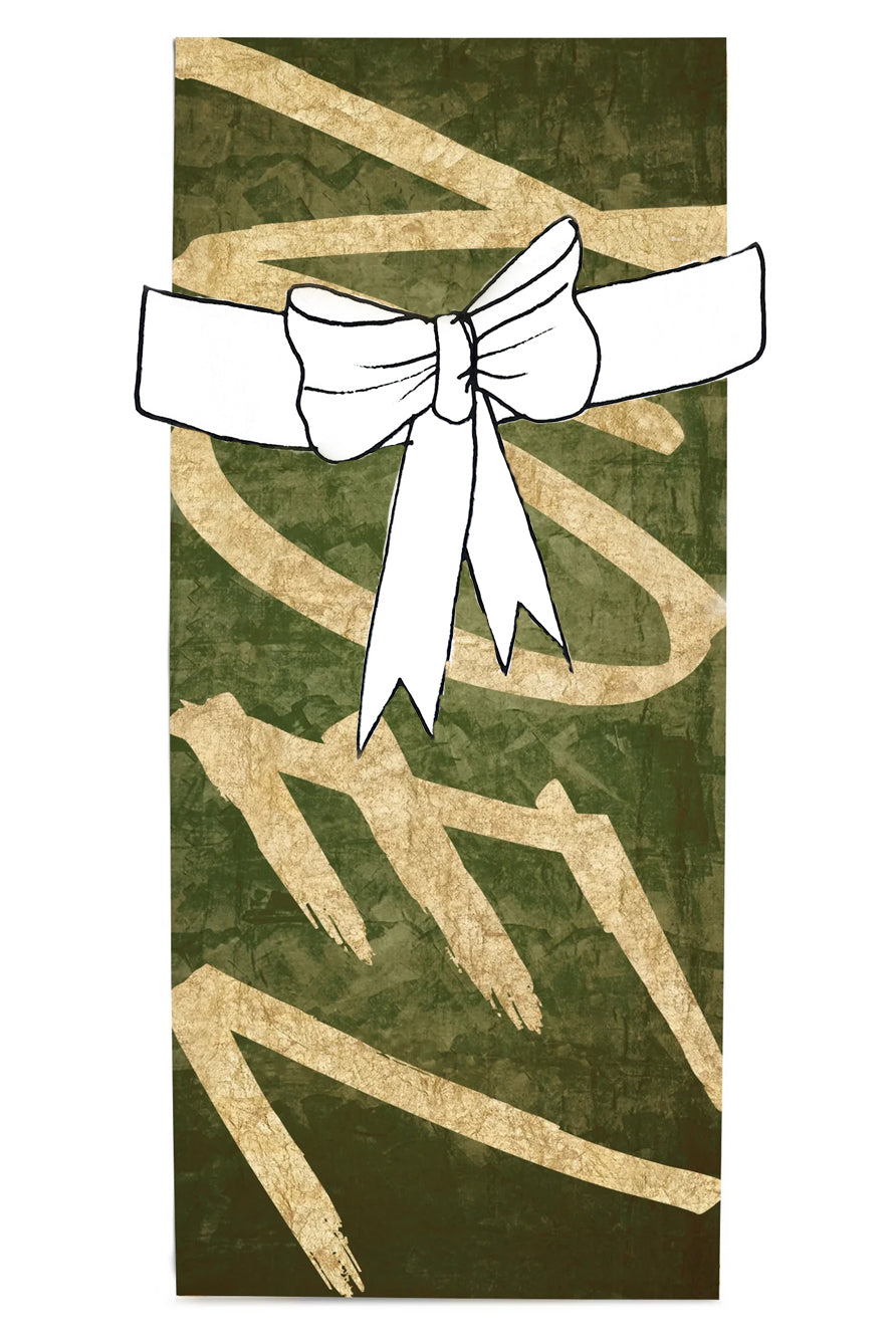 'Noel' Linen Tablecloth in Gold and Avocado Green