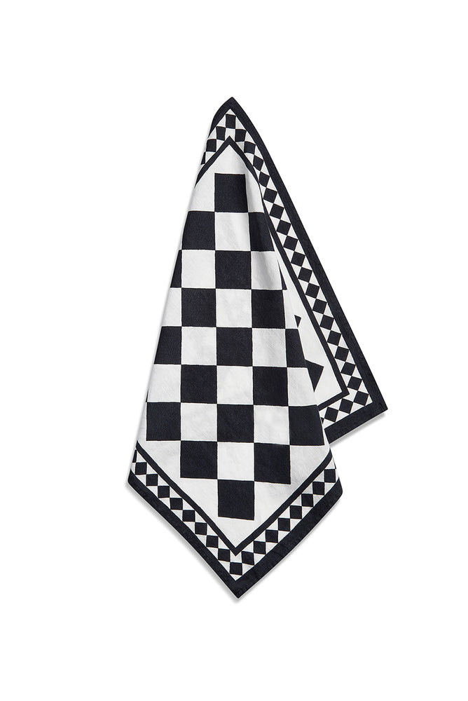 'Black Check' Summerill & Bishop x Claridge's Linen Napkin, 50x50cm