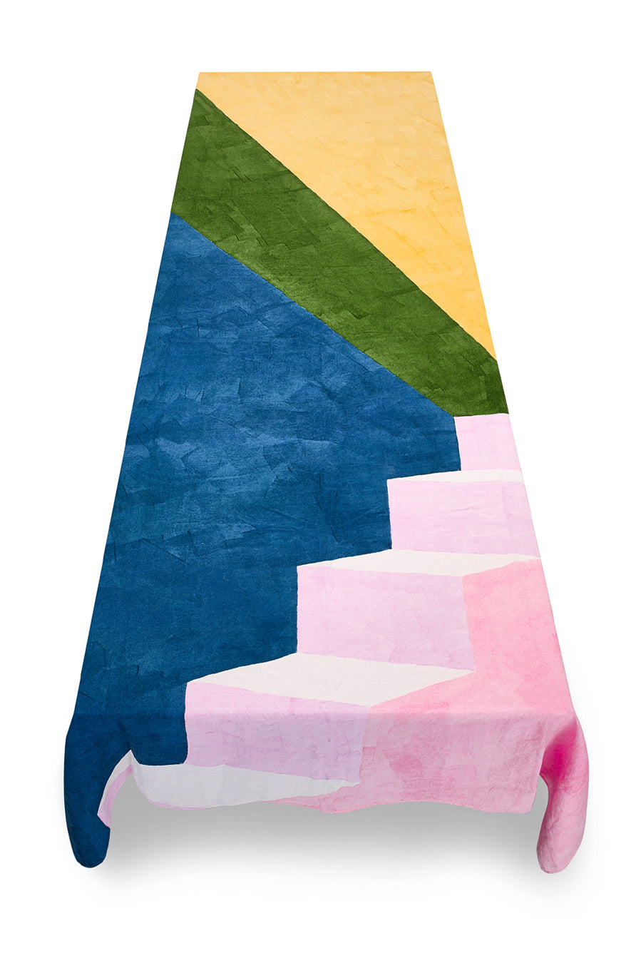 "Rays" Block Colour Linen Tablecloth in Multicolours