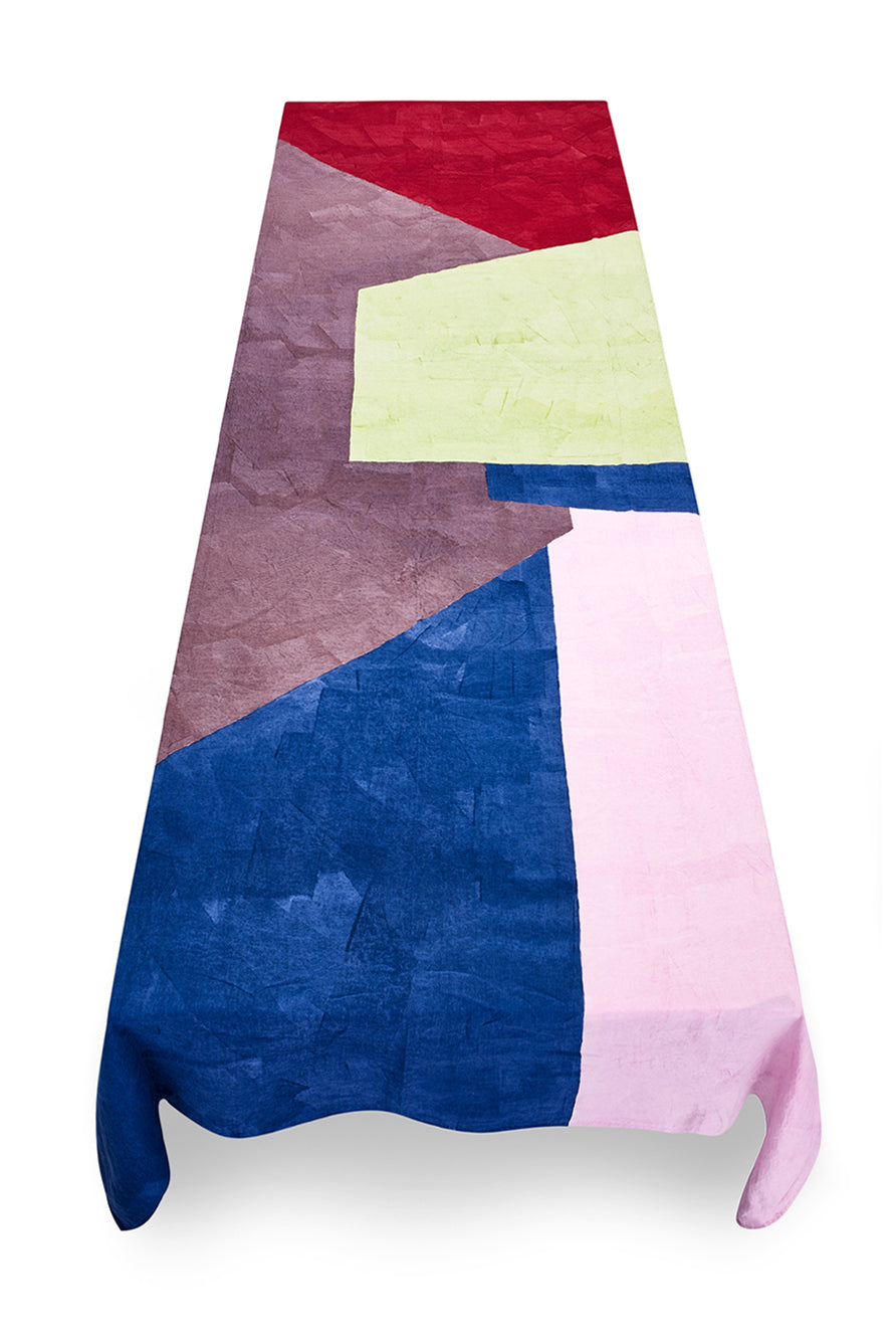 "Trapeze" Block Colour Linen Tablecloth in Multicolours