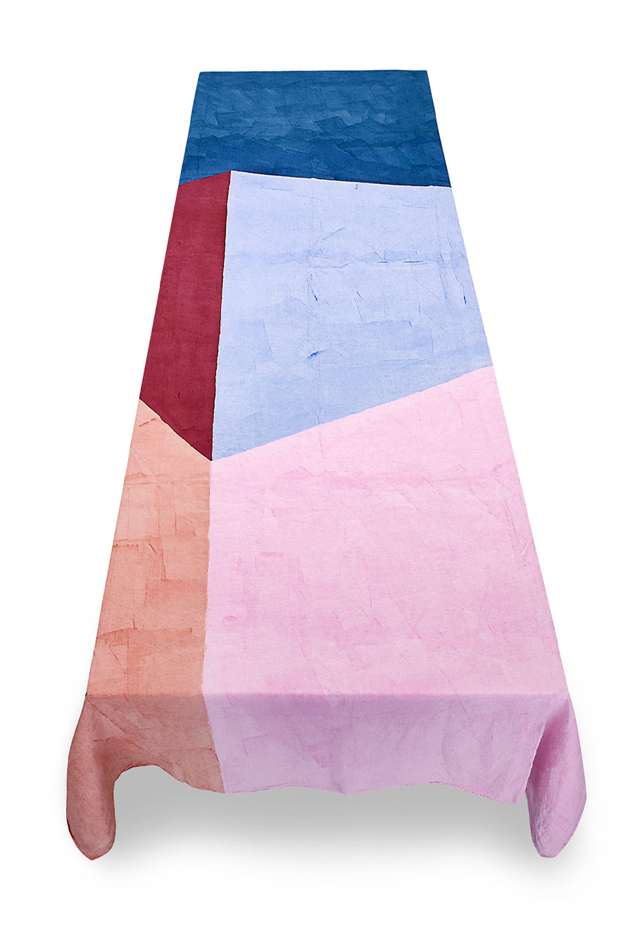 "Cubes" Block Colour Linen Tablecloth in Multicolours