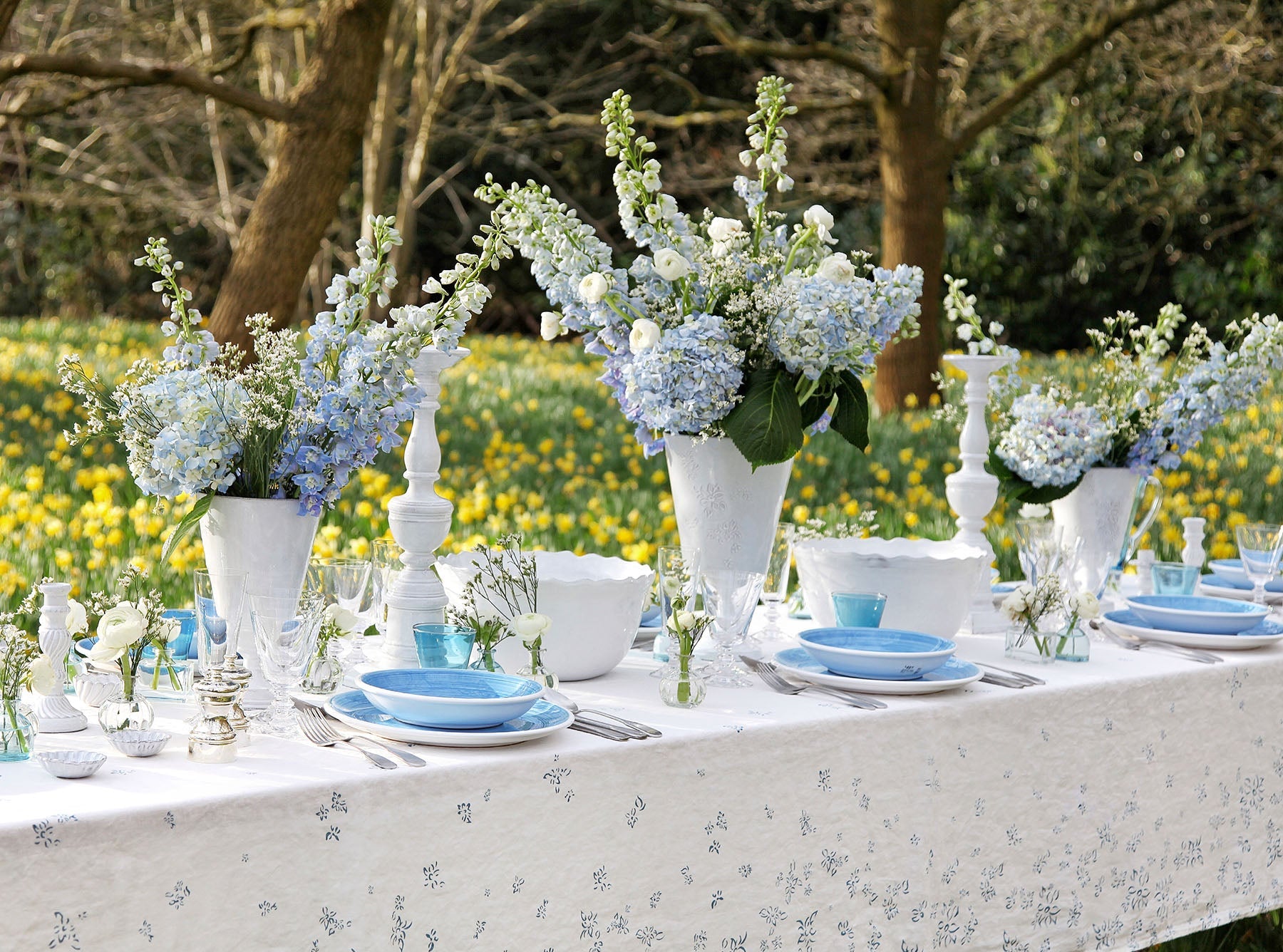 Bernadette's Hand Stamped Falling Flower Linen Napkin in Midnight Blue