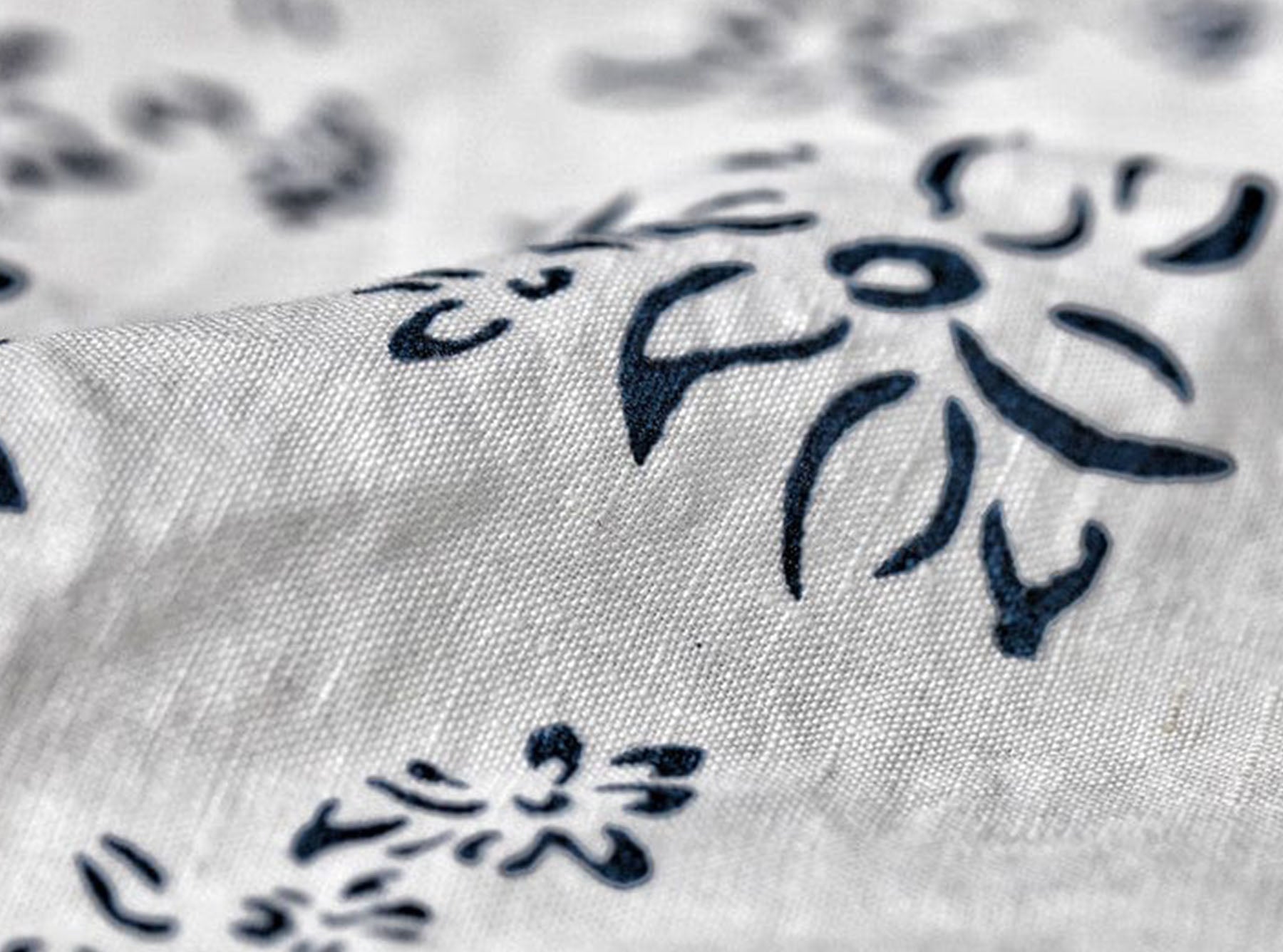 Bernadette's Hand Stamped Falling Flower Linen Napkin in Midnight Blue