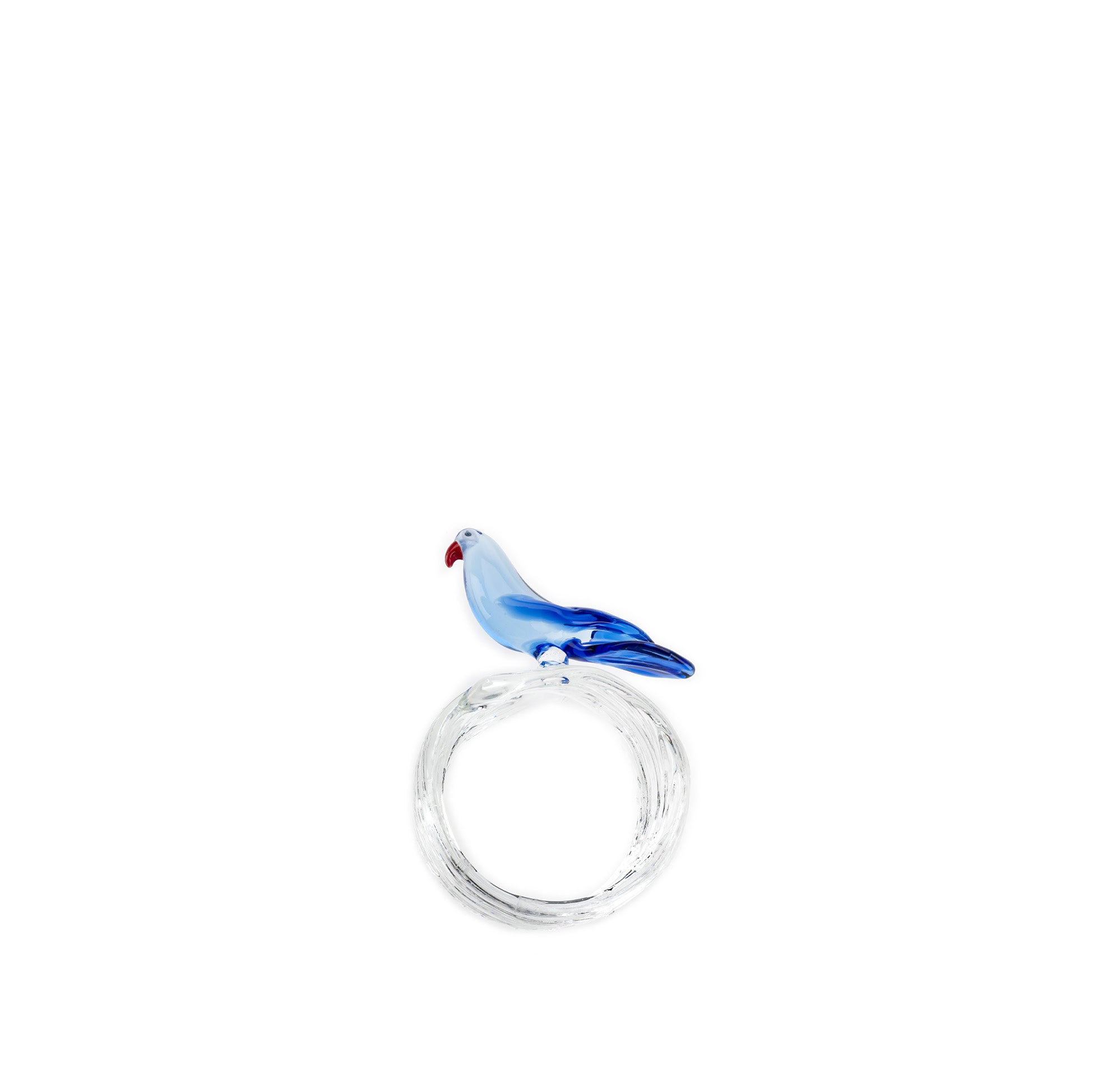 Handblown Glass Tropical Bird Napkin Ring in Blue