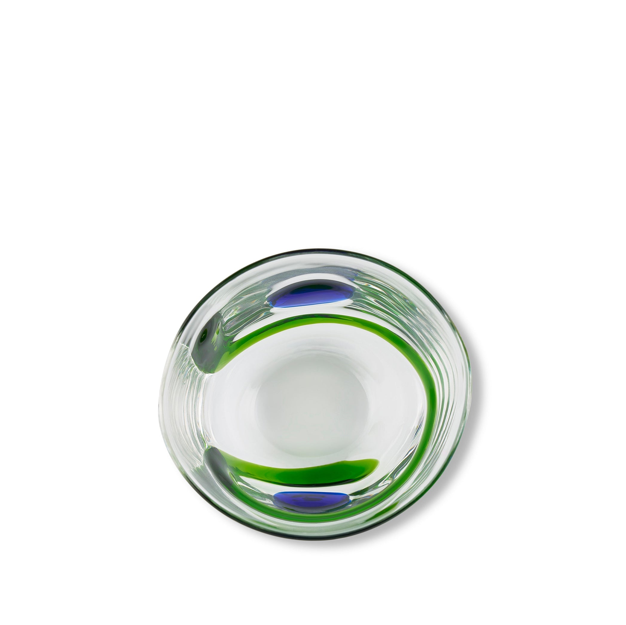Set of Two Murano Spot & Swirl Handblown Glass Tumblers in Green and Blue, 8.5cm
