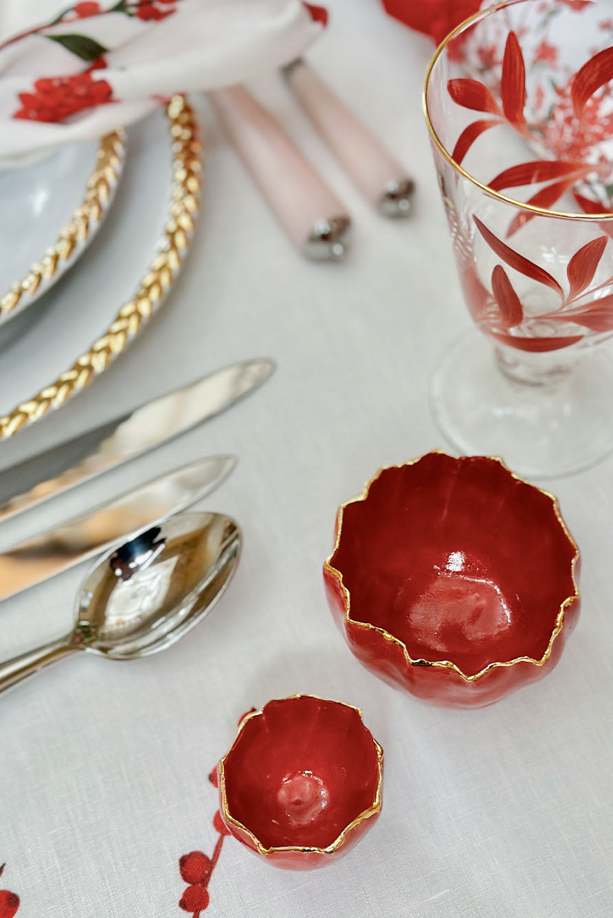 Gold Rim Burgundy Pinch Pot, 7cm