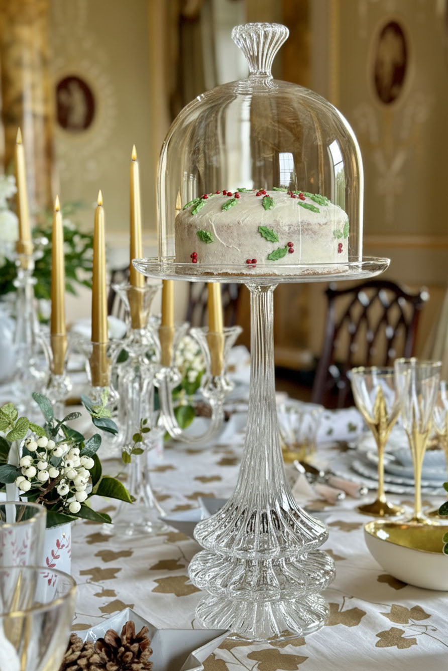 Aurora Clear Handblown Glass Cake Stand & Dome, 28cm