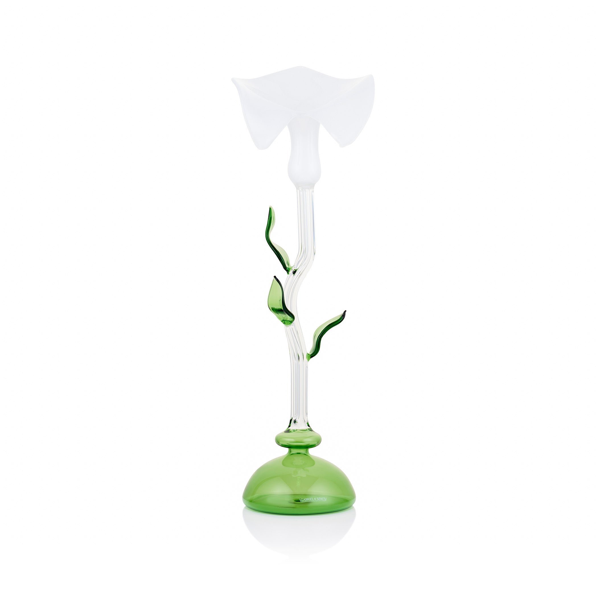 Calla Lily Green & White Glass Candlestick, 41cm