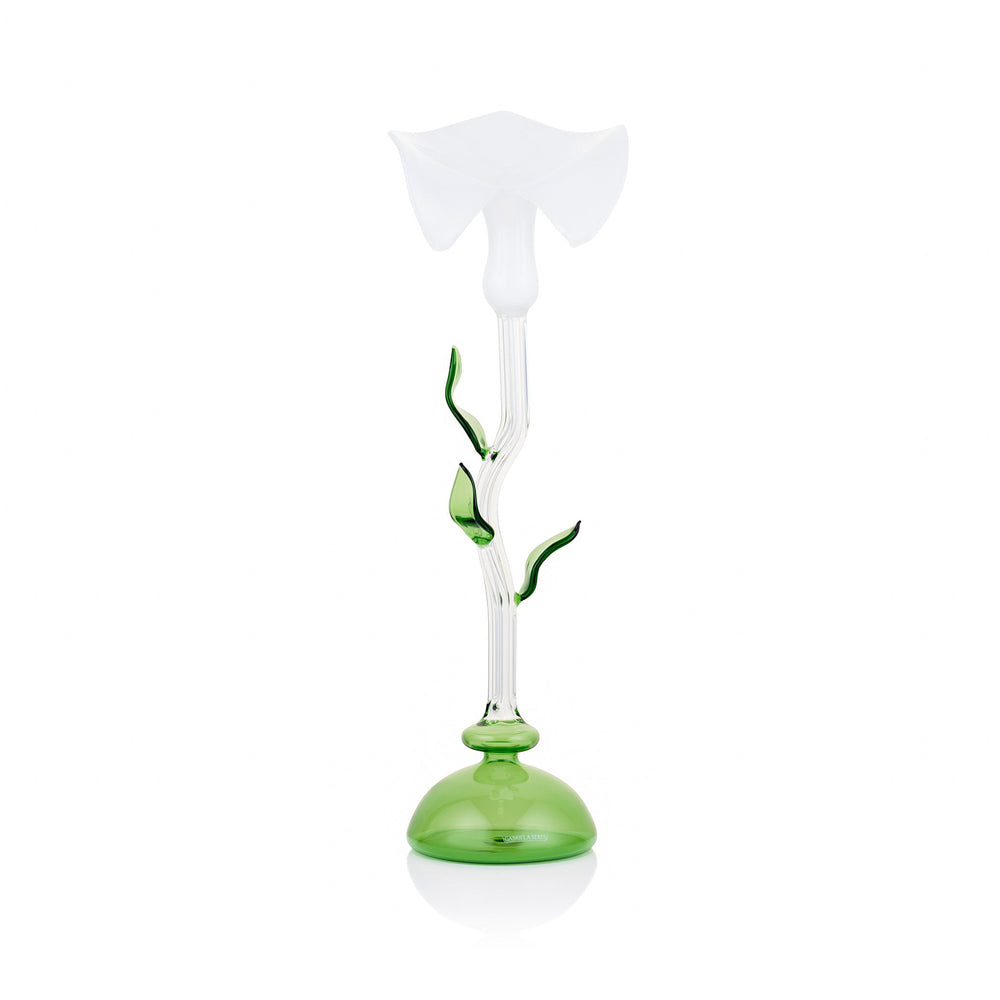 Calla Lily Green & White Glass Candlestick, 41cm