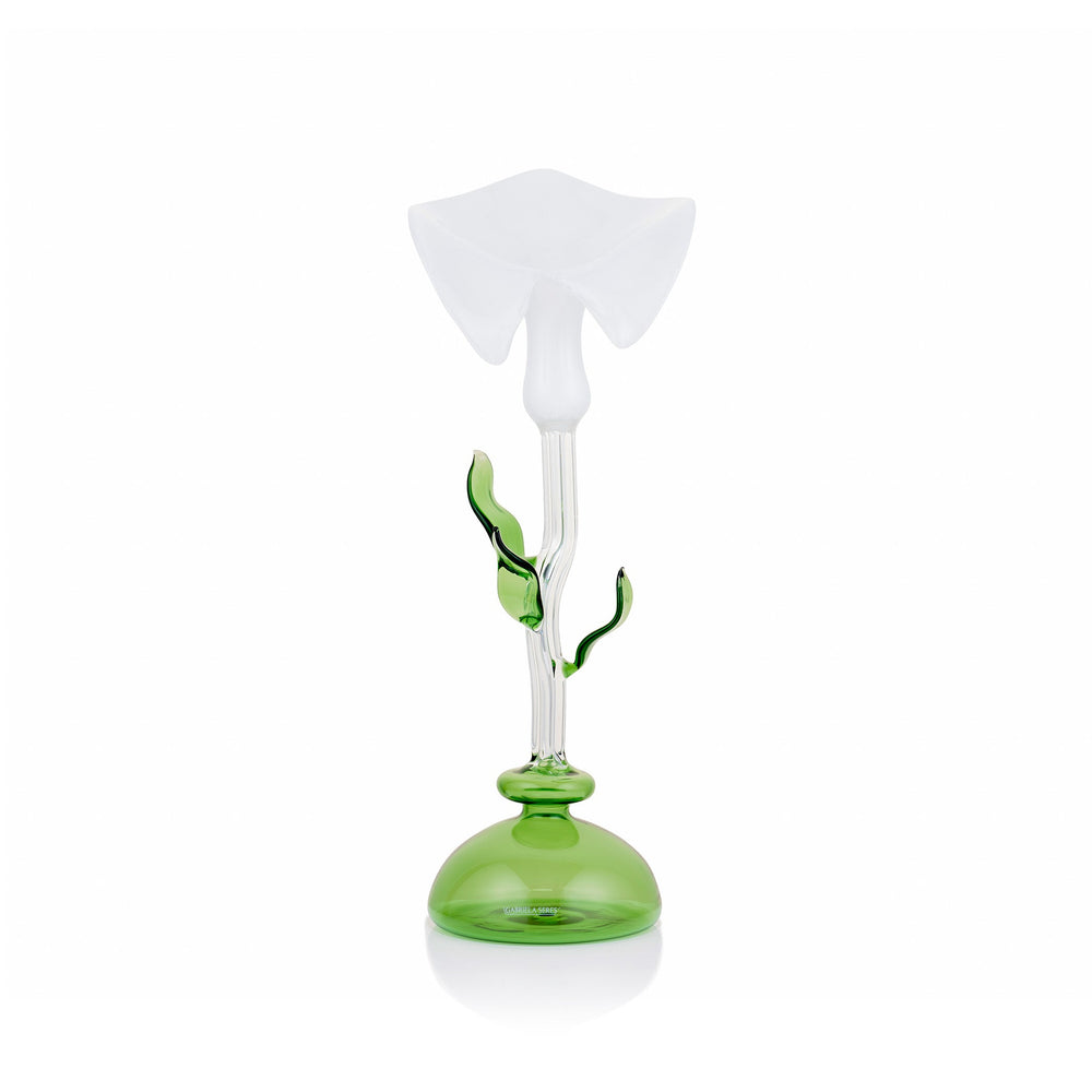 Calla Lily Green & White Glass Candlestick, 34cm