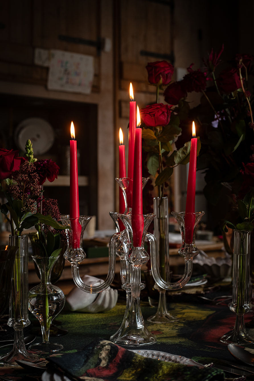 Celeste Clear Handblown Glass 5 Candles Candelabra, 35cm