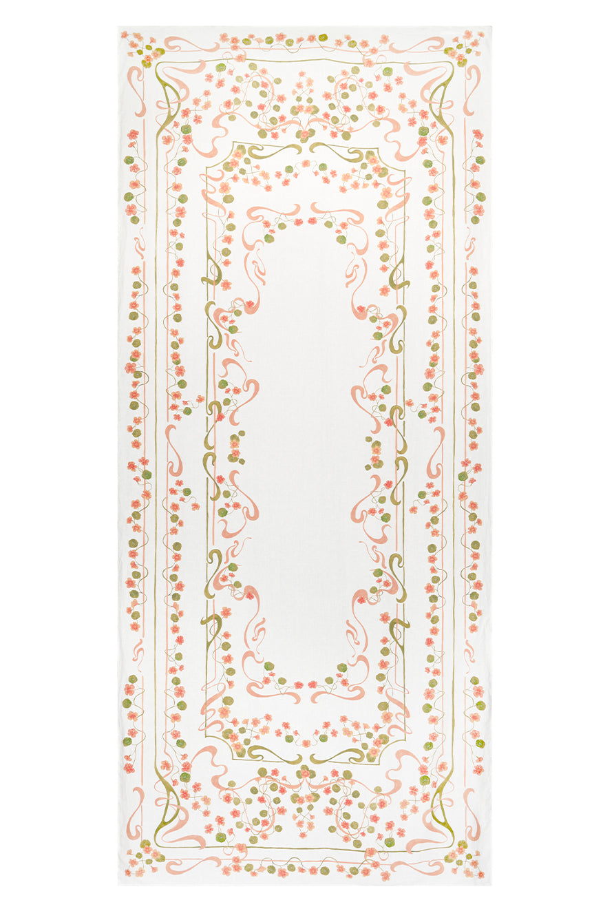 'Capucines' Linen Tablecloth in Peach Pink & Avocado Green
