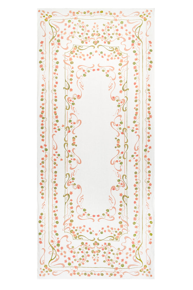 'Capucines' Linen Tablecloth in Peach Pink & Avocado Green