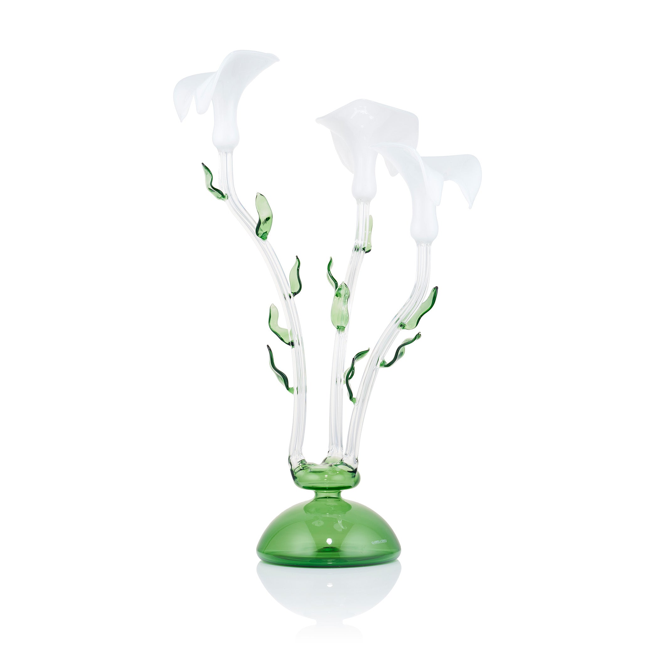 Calla Lily Green & White Glass 3 Candles Candelabra, 58cm